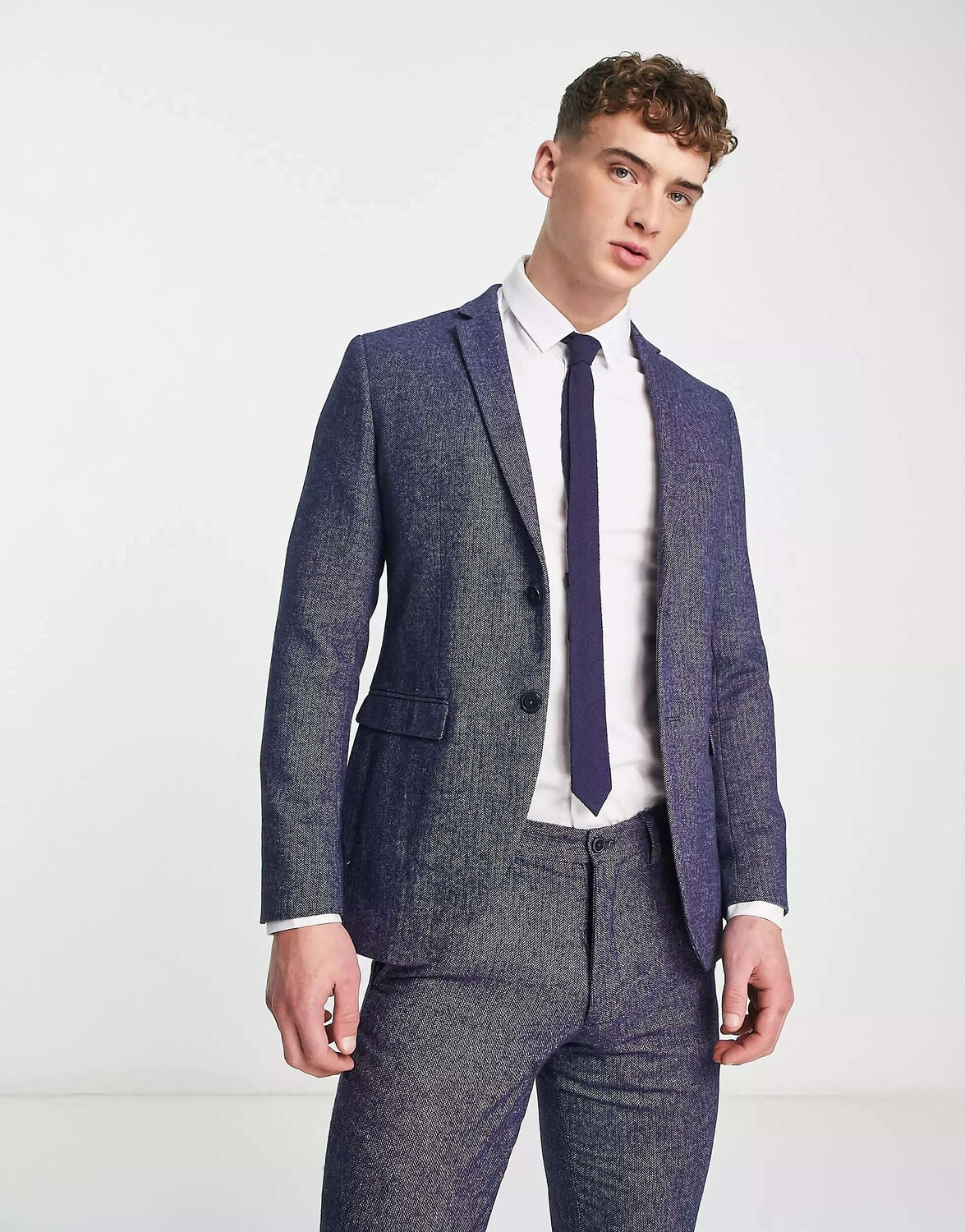 

Синий твидовый пиджак супертонкого кроя Jack & Jones Premium