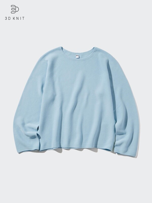 

Джемпер с круглым вырезом из бесшовного хлопка 3d-вязки Uniqlo, голубой