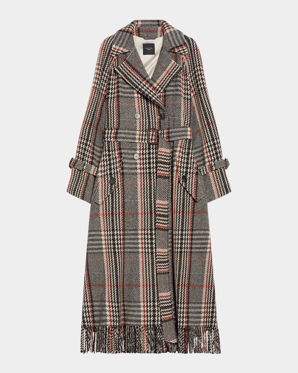 

Пальто в клетку с поясом и бахромой Gommoso Weekend Max Mara, бежевый