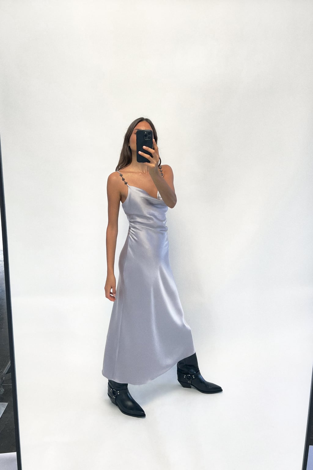 

Платье-бретелька со стразами ZARA, серебряный