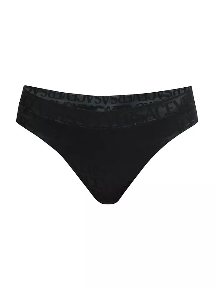 

Атласные стринги Logomania Versace, черный