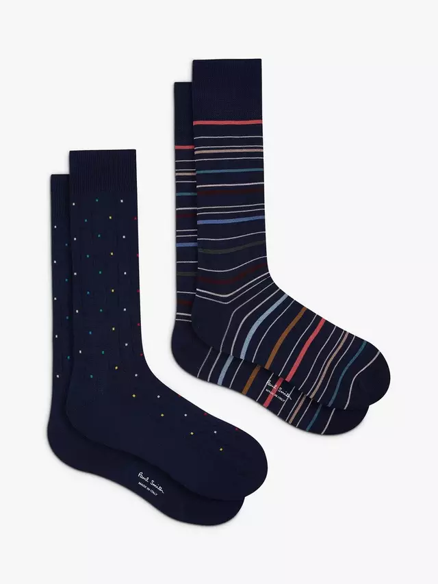 

Носки Paul Smith Stripe & Dot 2 шт, цвет navy/multi