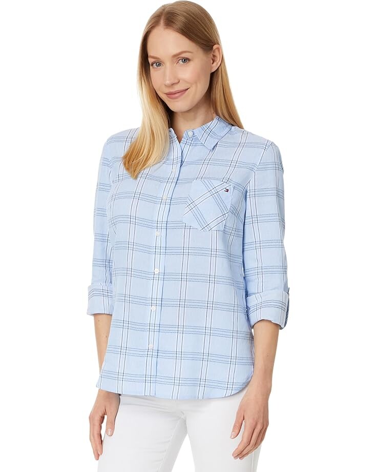 

Рубашка Tommy Hilfiger Pebble Plaid Roll Tab, синий мульти