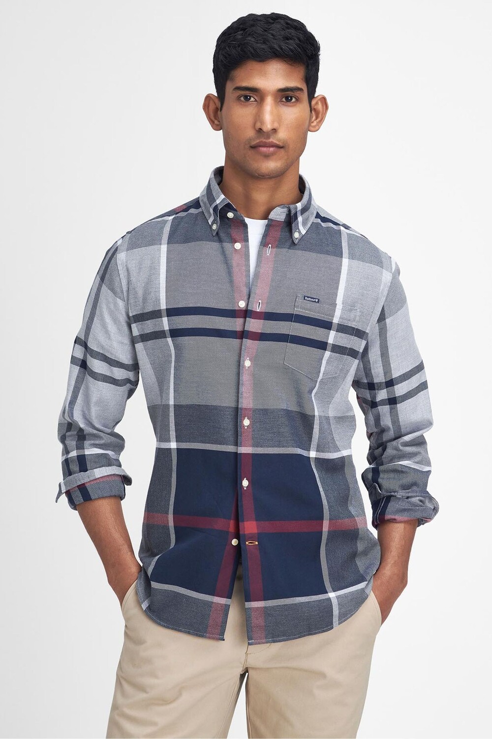 

Рубашка в клетку тартан из 100% хлопка Barbour, серый