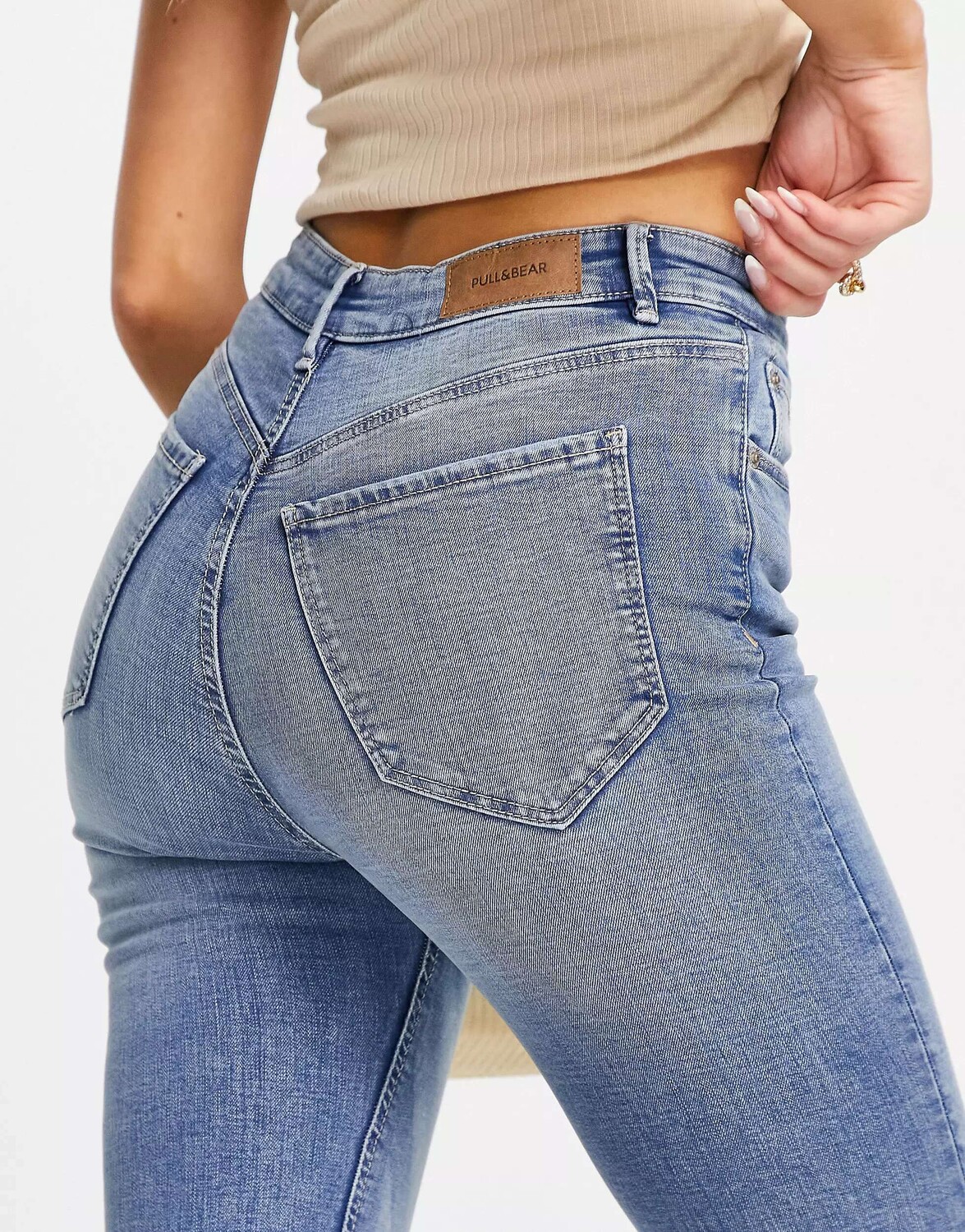 

Синие джинсы скинни с завышенной талией Pull&Bear