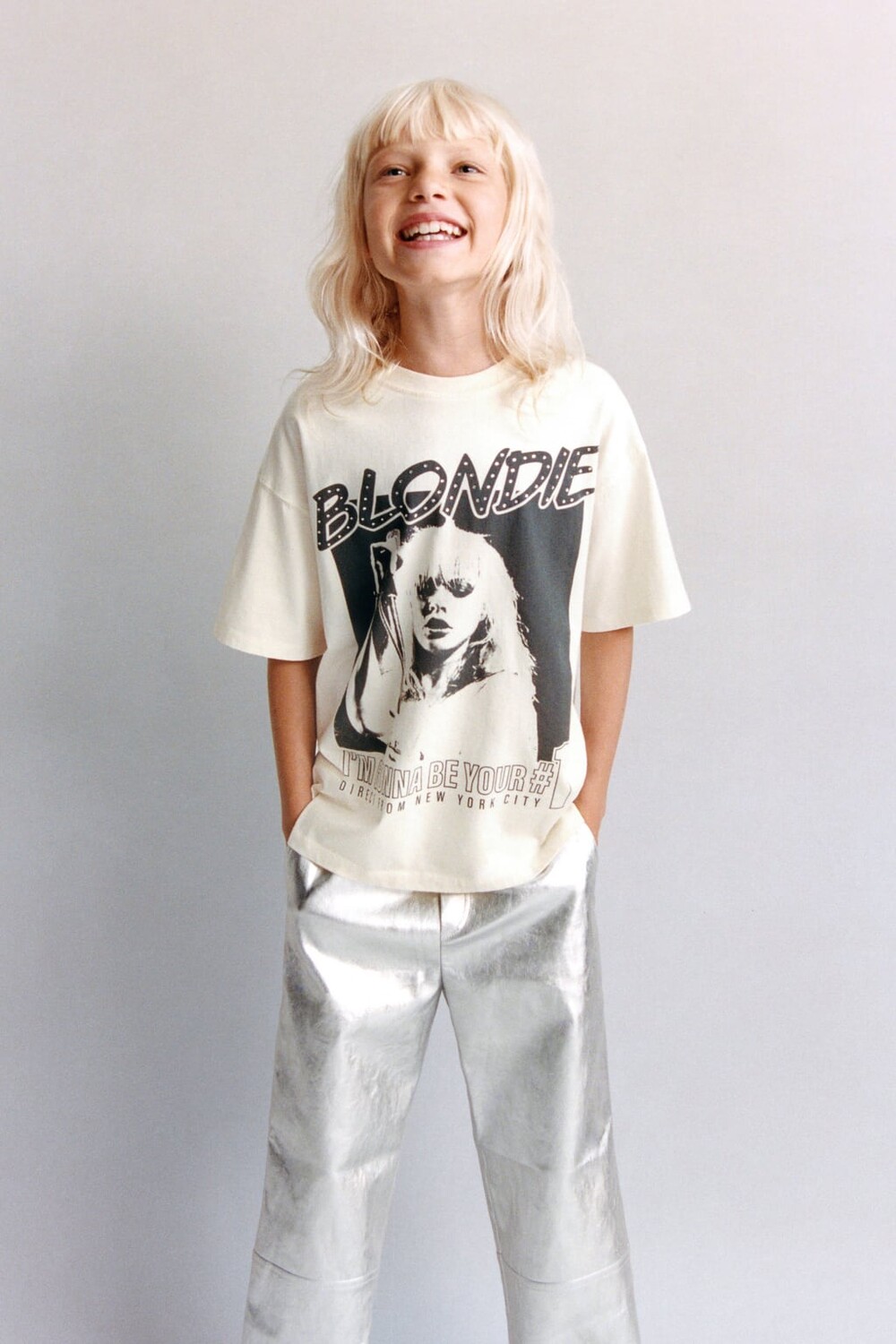 

Футболка blondie со стразами ZARA, экрю
