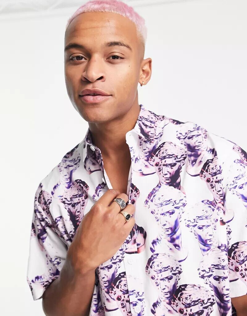 

Белая свободная рубашка свободного кроя с принтом статуй ASOS