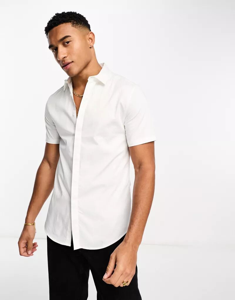 Белая атласная рубашка узкого кроя премиум-класса ASOS атласная рубашка узкого кроя медного цвета asos