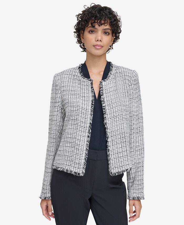 

Твидовый жакет Petite с открытым передом Calvin Klein, черный