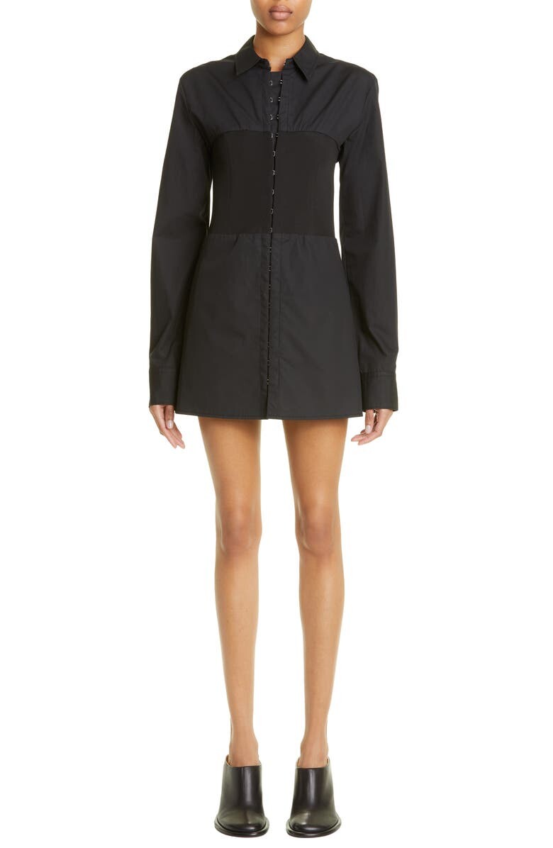 

Мини-платье-рубашка из хлопкового поплина с корсетной вставкой DION LEE, черный