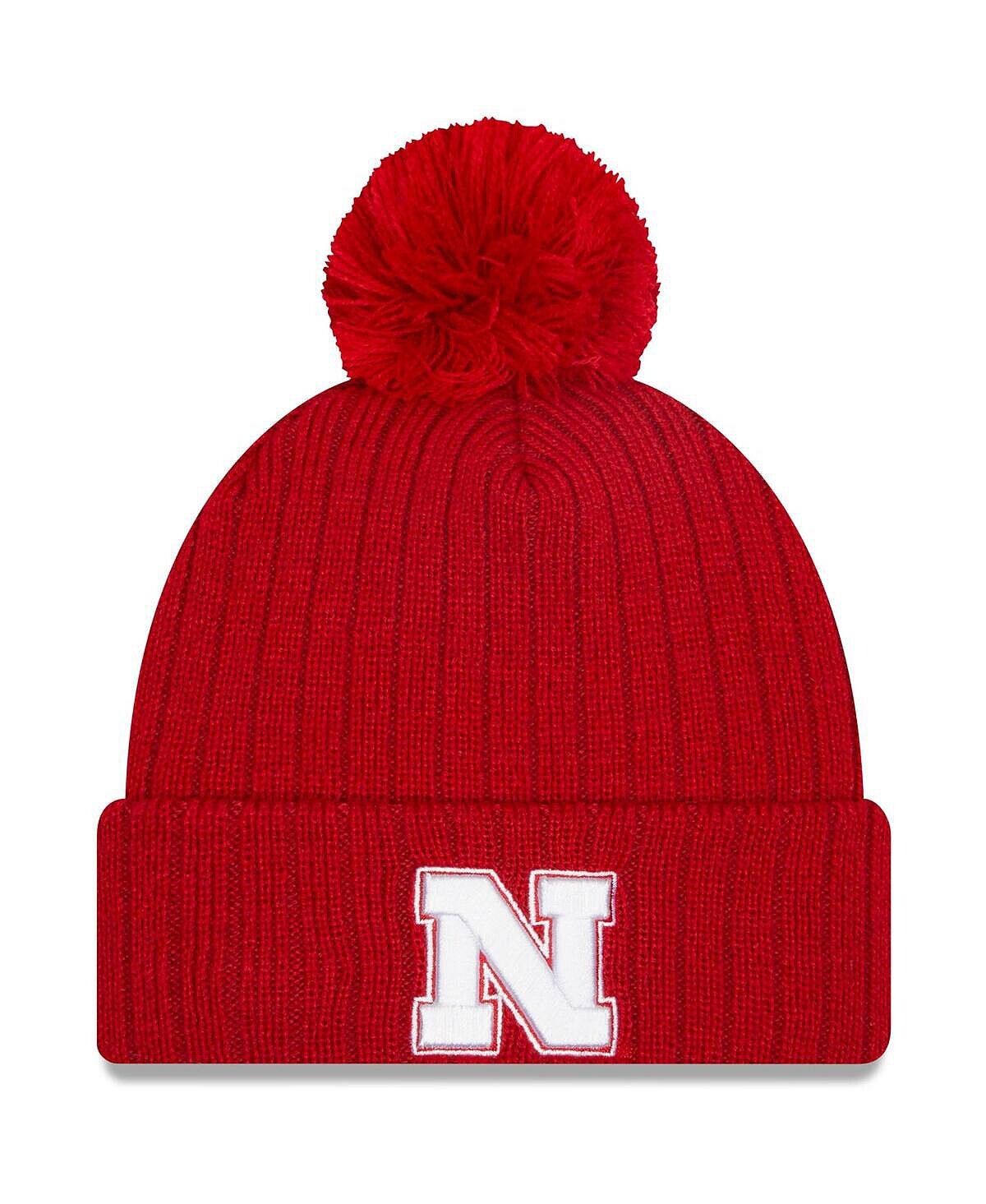 

Мужская вязаная шапка Scarlet Nebraska Huskers Breeze с манжетами и помпоном New Era