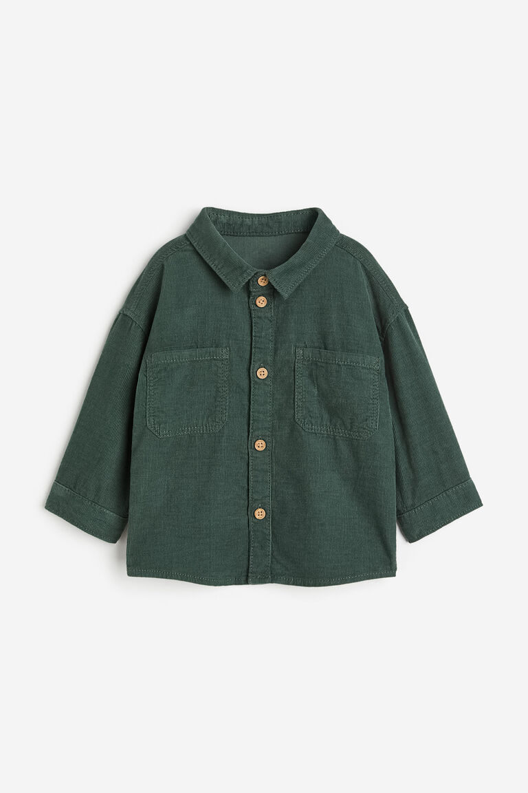 Рубашка из хлопкового вельвета H&M, зеленый