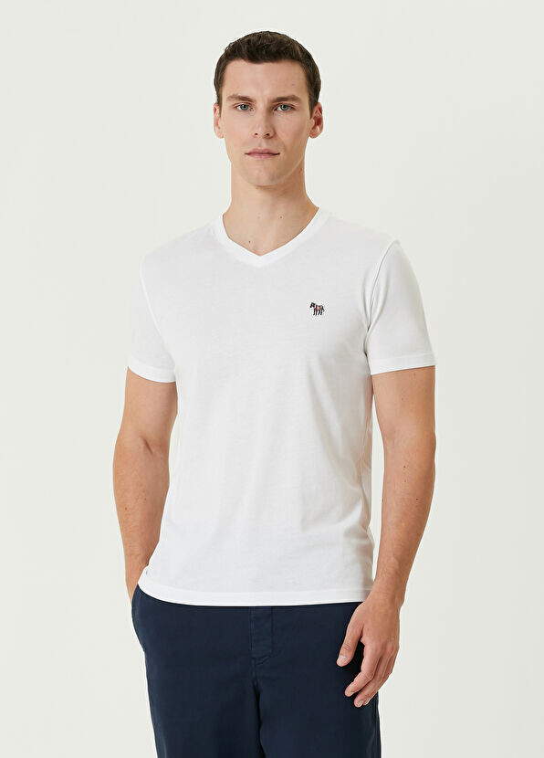 

Футболка из органического хлопка с V-образным вырезом Ps By Paul Smith, белый