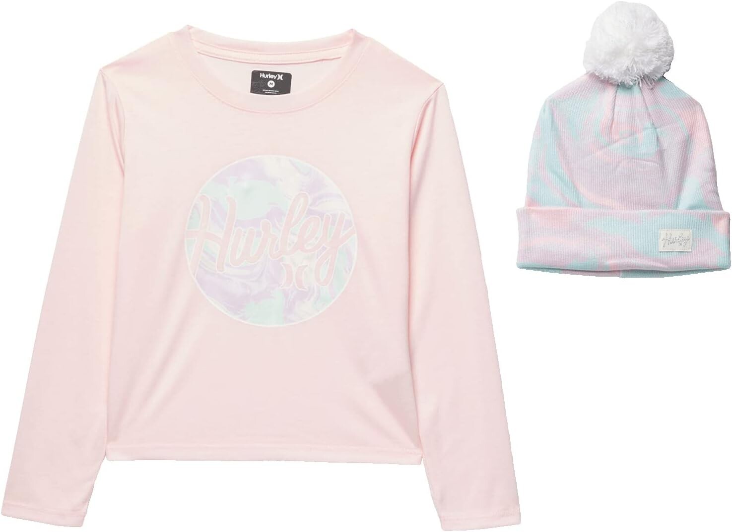 

Детский набор Hurley Long Sleeve Tee with Pom Beanie, цвет Arctic Pink