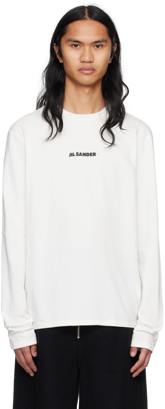 

Белая объемная футболка с длинным рукавом Jil Sander