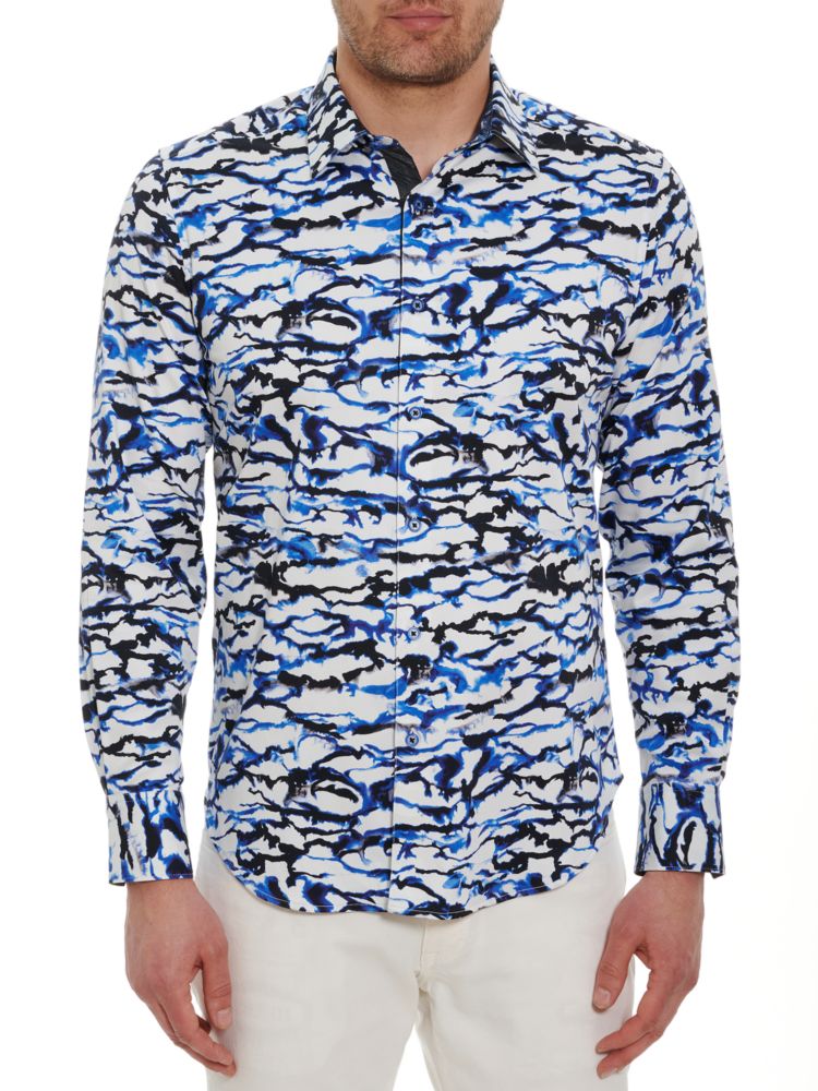 Рубашка из хлопка стрейч Водолей Robert Graham, синий цена и фото