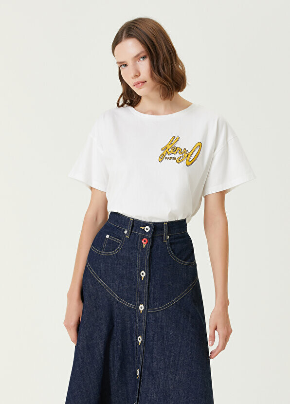 

Белая футболка с круглым вырезом и логотипом Kenzo, Белый