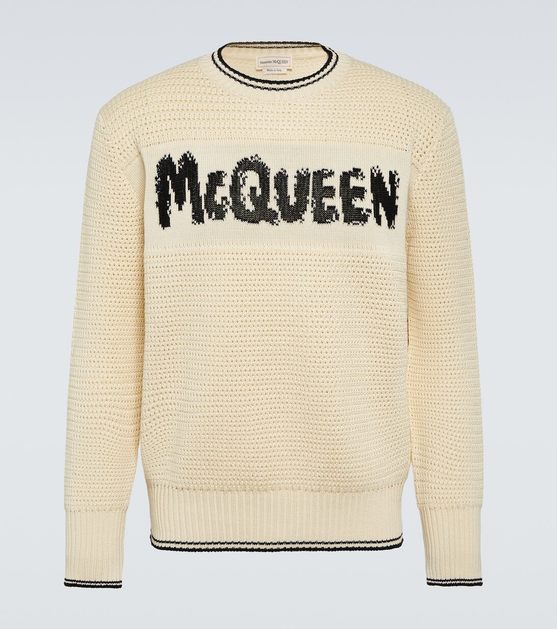 

Хлопковый свитер вафельной вязки интарсия Alexander McQueen, бежевый