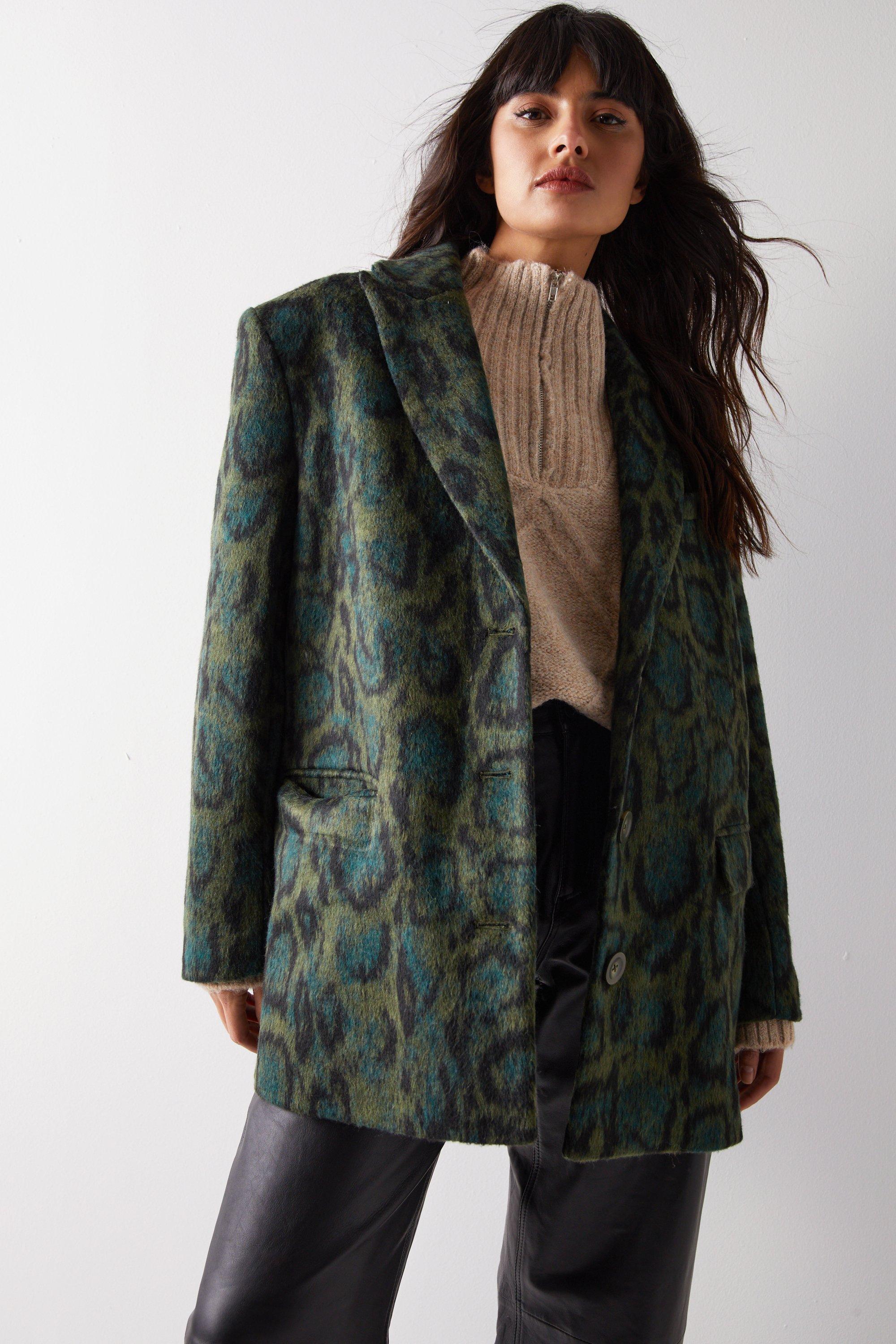 Пальто-блейзер со змеиной шерстью Warehouse, зеленый пальто stradivarius с шерстью 44 размер