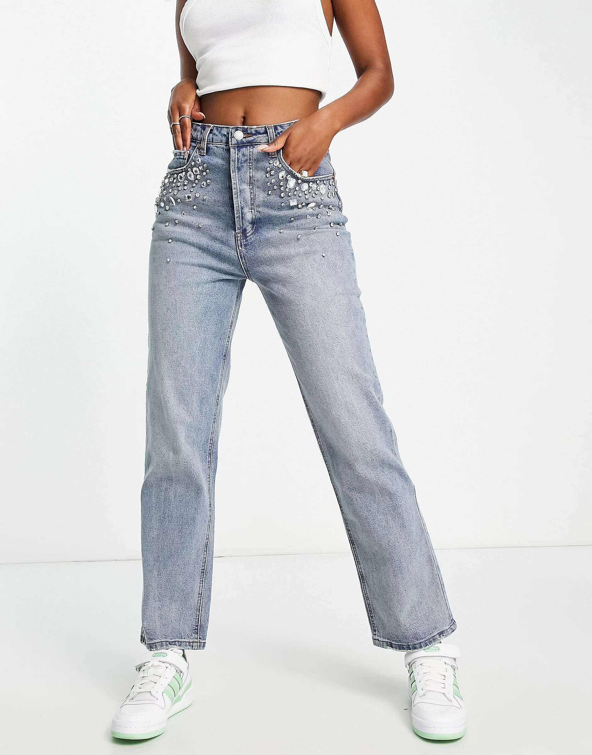 Прямые джинсы Signature 8 с карманами и карманами средней стирки