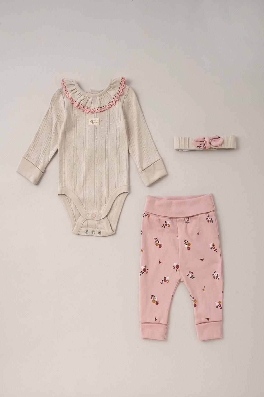 Хлопковое боди, брюки и повязка на голову, комплект из 3 предметов Homegrown, розовый