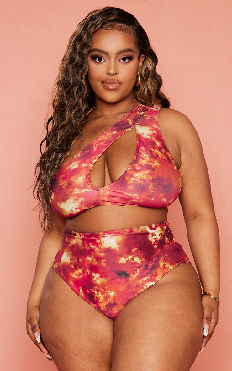 

PrettyLittleThing Плавки бикини с высокой талией Plus Orange Tie Dye
