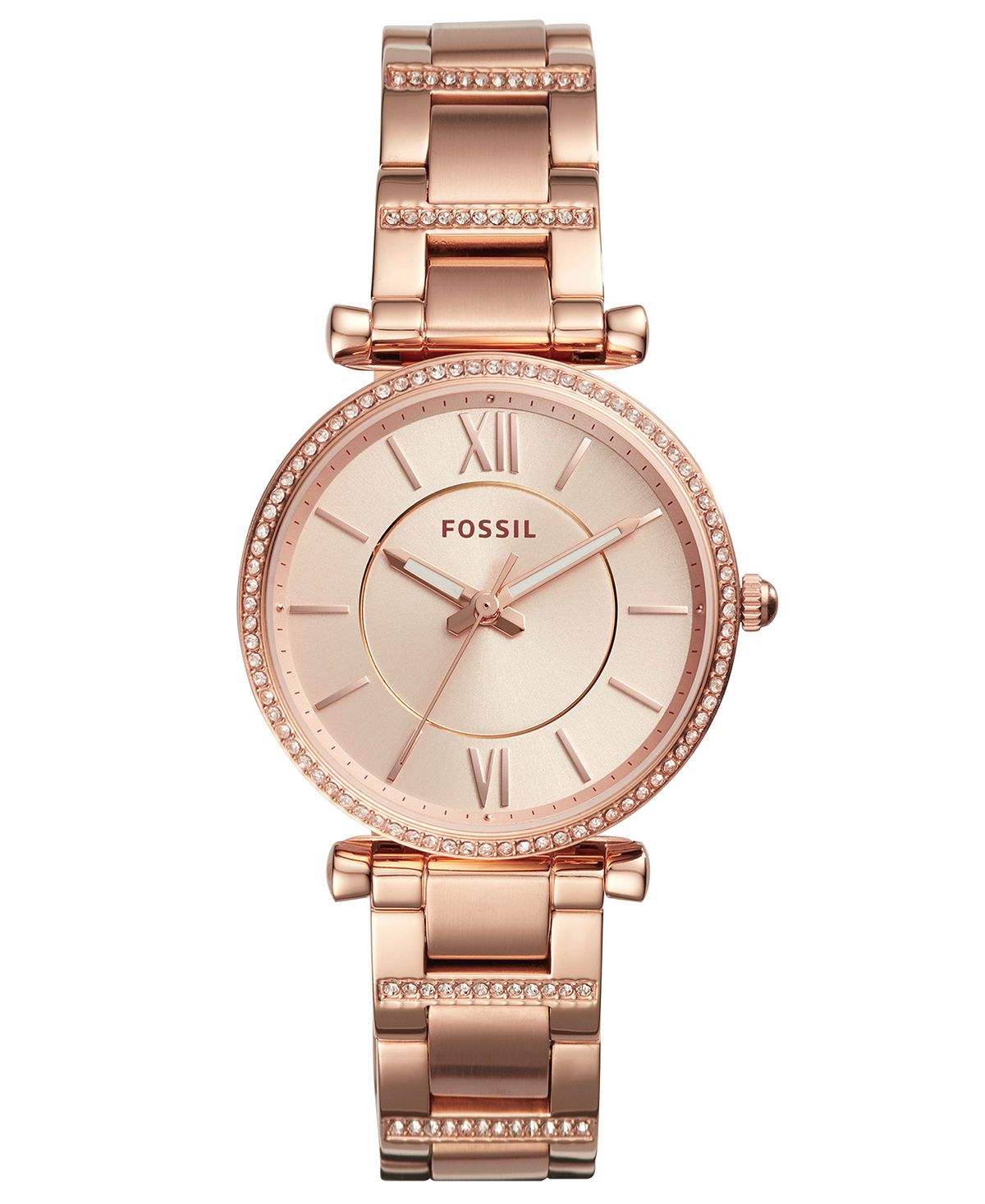 цена Женские часы Carlie из нержавеющей стали с браслетом цвета розового золота, 35 мм Fossil