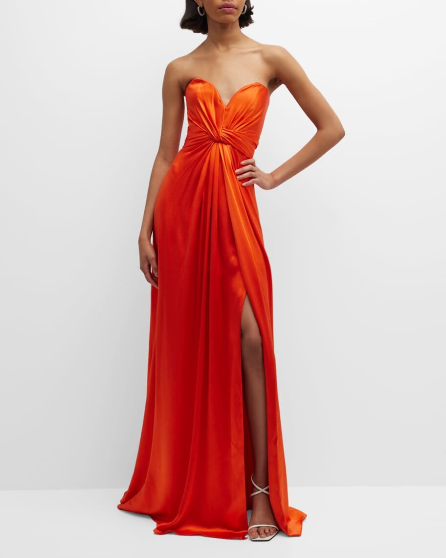 

Платье без бретелек с драпированным лифом Monique Lhuillier