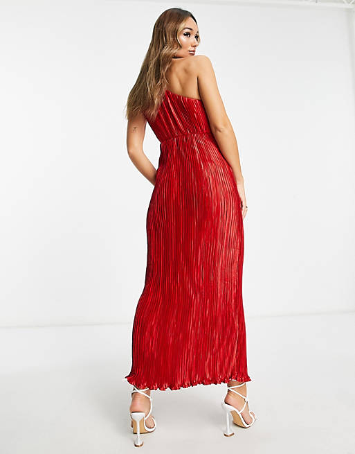Красное атласное платье миди со складками на одно плечо ASOS DESIGN