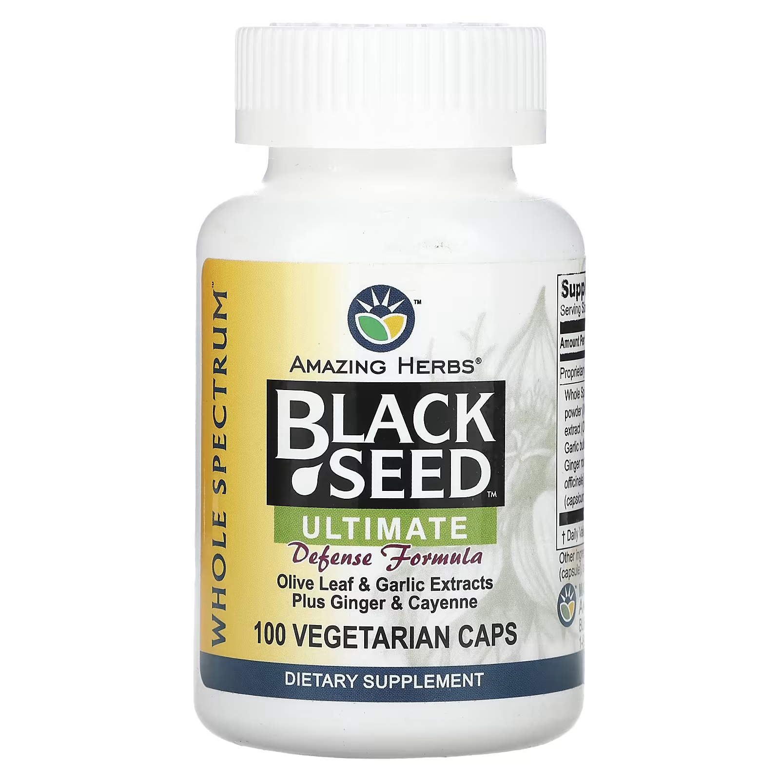 Пищевая добавка Amazing Herbs Black Seed Ultimate Defense Formula, 100 капсул комплекс оливковых листьев barlean s