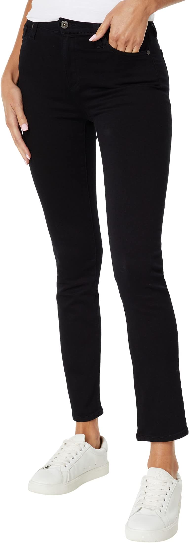 цена Джинсы Mari High-Rise Slim Straight in Opulent Black AG Jeans, цвет Opulent Black