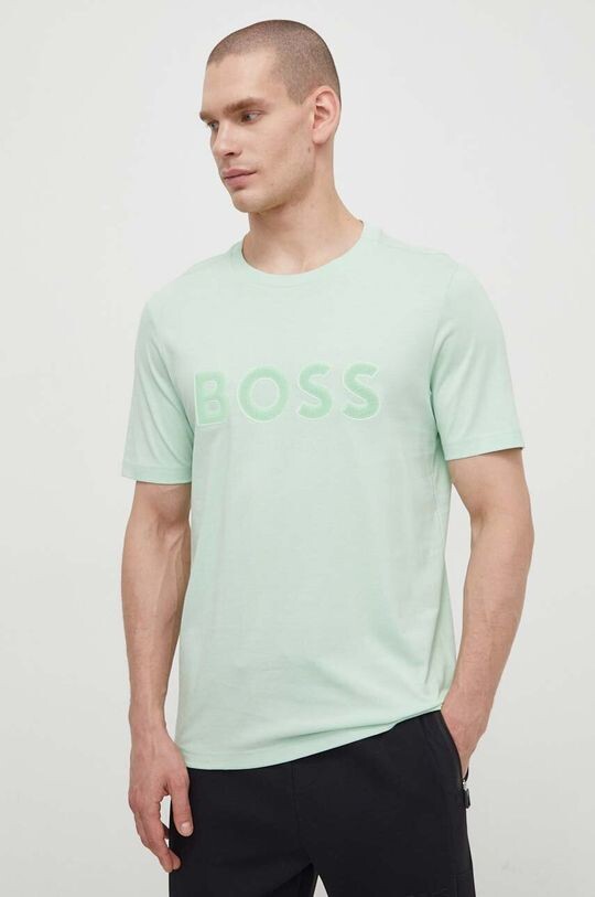 Хлопковая футболка Boss Green, зеленый