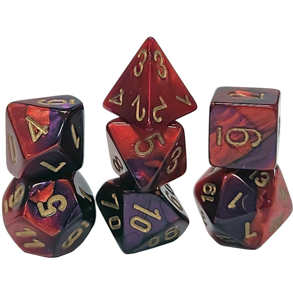 

Аксессуары Chessex Chessex Mini Dice Set: Gemini - Purple-Red w/ Gold (7)
