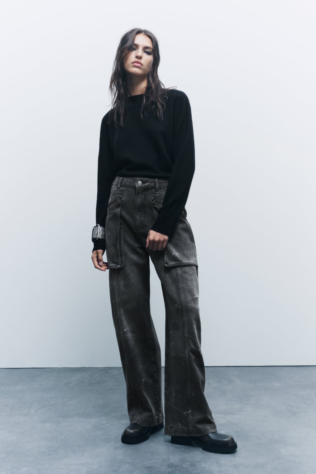 

Джинсы свободного кроя со средней посадкой Zw Collection ZARA, серый