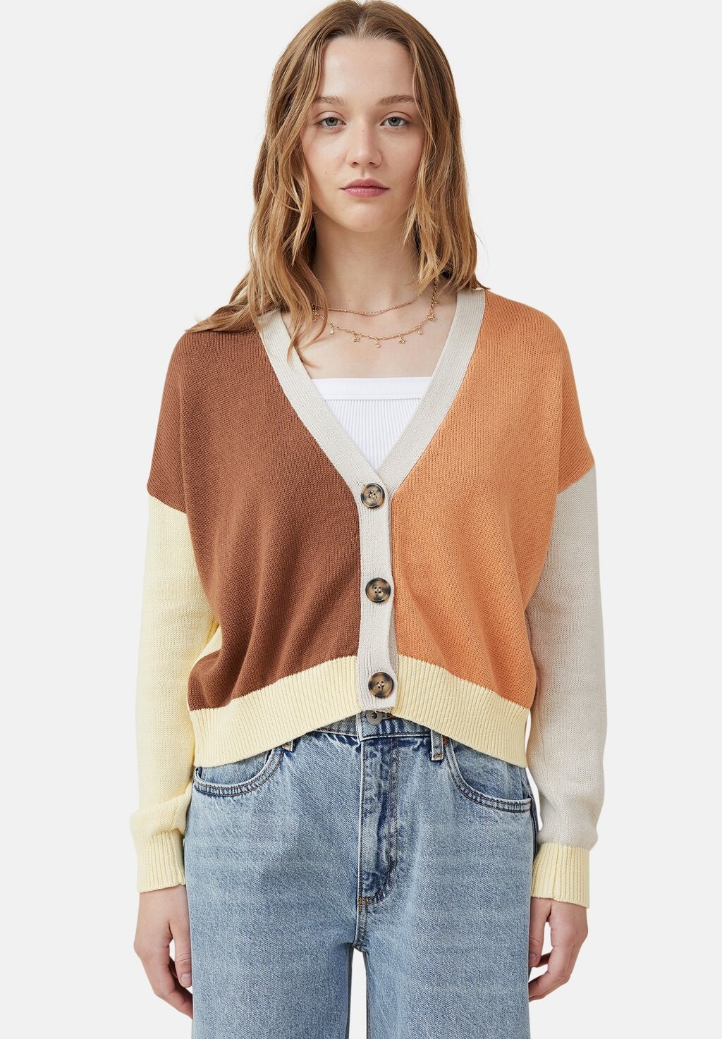 Кардиган Mid Fleet Cotton On, цвет soft camel colour block