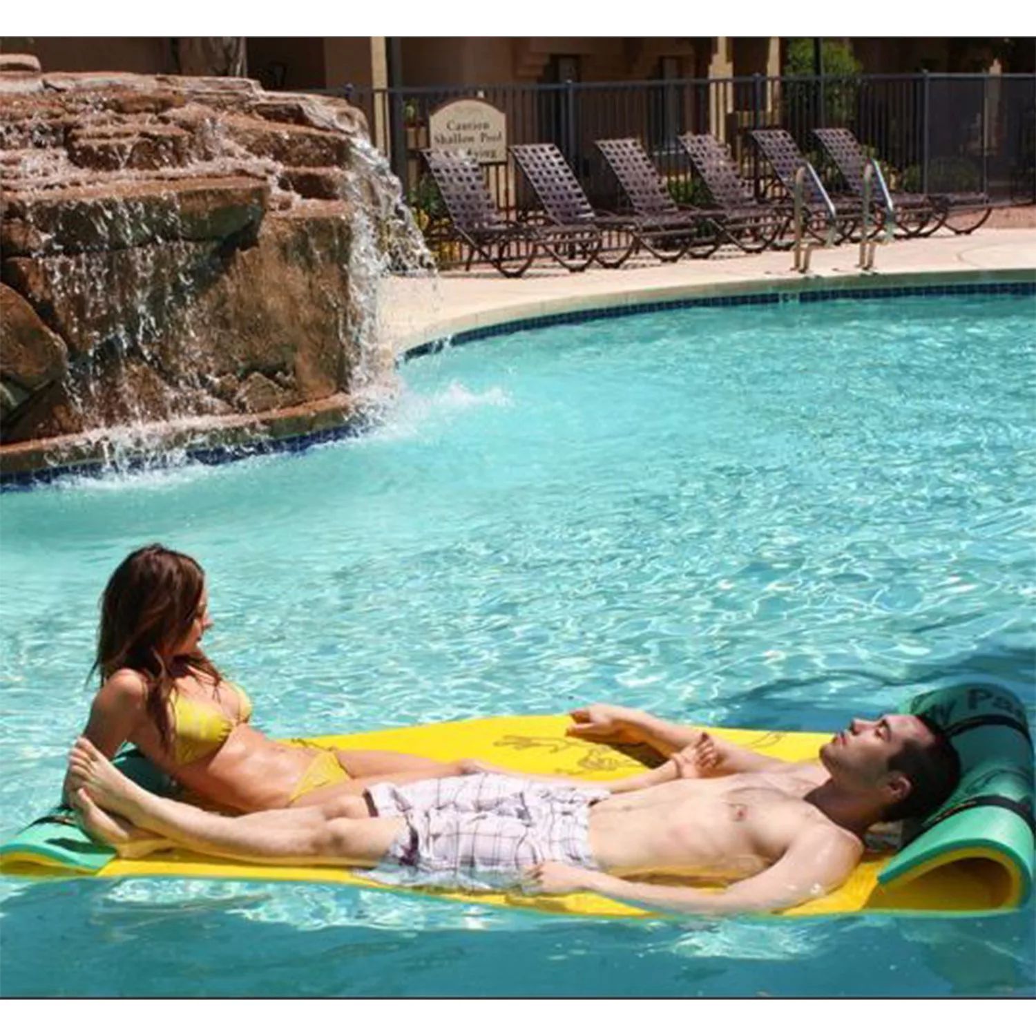 Плавающий пенопластовый коврик для отдыха у бассейна Aqua Lily Pad Tadpole для двух взрослых, зеленый/желтый Aqua Lily Pad