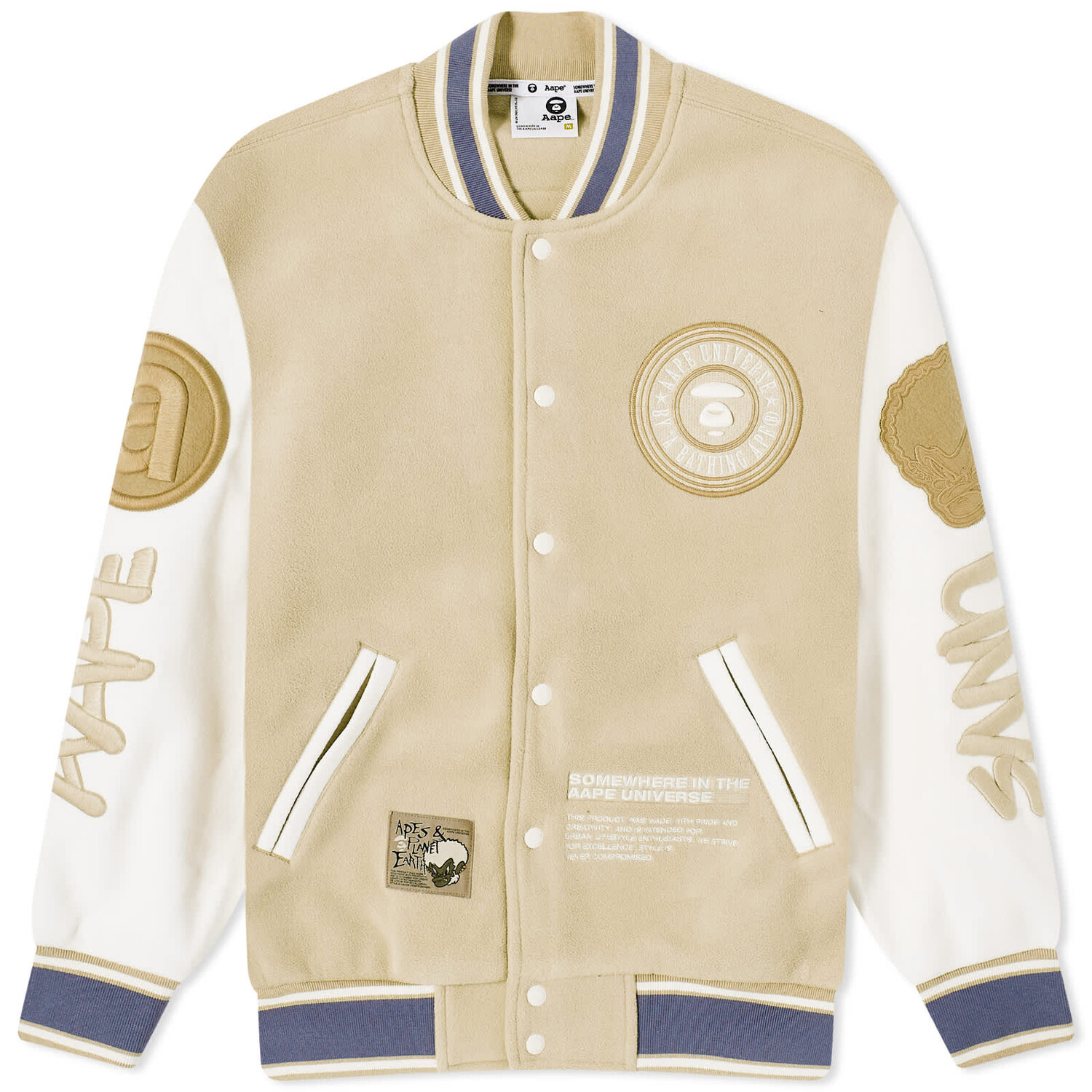 куртка aape now fleece cardigan цвет ivory multi Куртка Aape Dope Fleece Varsity, бежевый