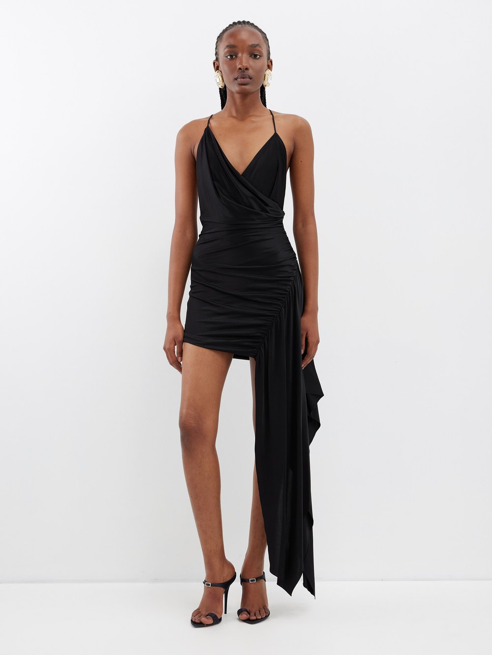 Платье мини со сборками и асимметричным подолом Alexandre Vauthier, черный