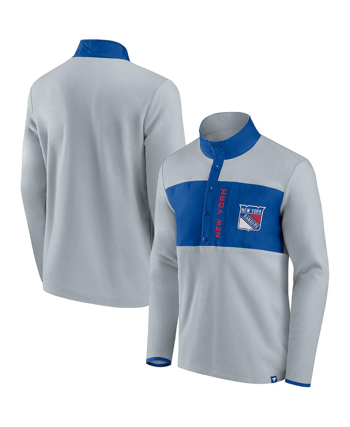 Мужская фирменная серо-синяя флисовая куртка на четверть кнопки New York Rangers Omni Fanatics бейсболка нью йорк рейнджерс