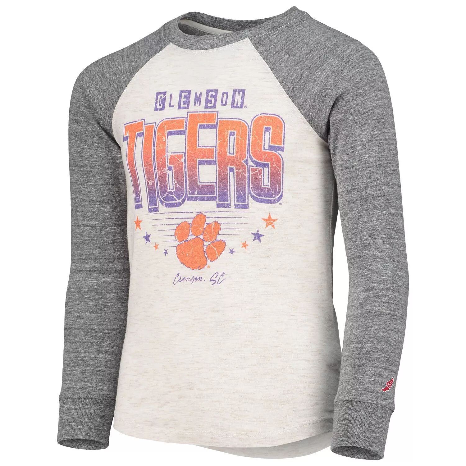 

Молодежная лига университетской одежды Серая футболка Clemson Tigers Baseball Tri-Blend реглан с длинными рукавами Unbranded