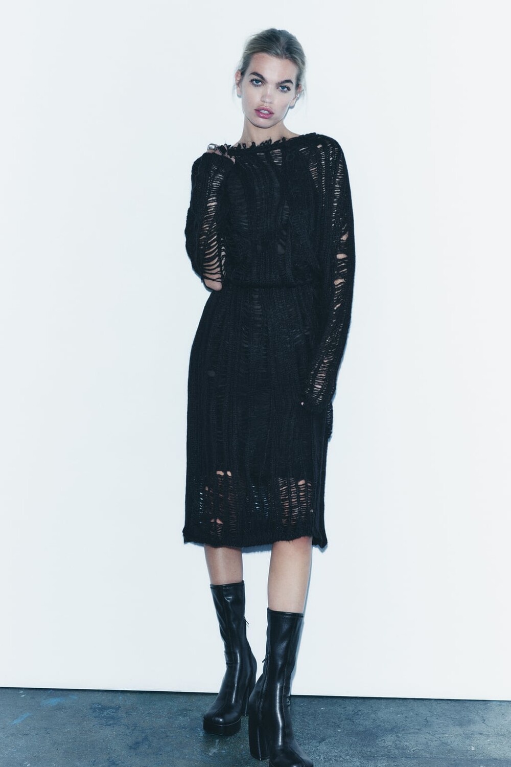 

Открытое трикотажное платье ZARA, черный