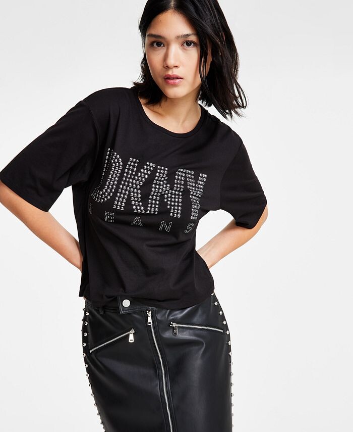 

Женская футболка с круглым вырезом и украшенным логотипом DKNY Jeans, черный