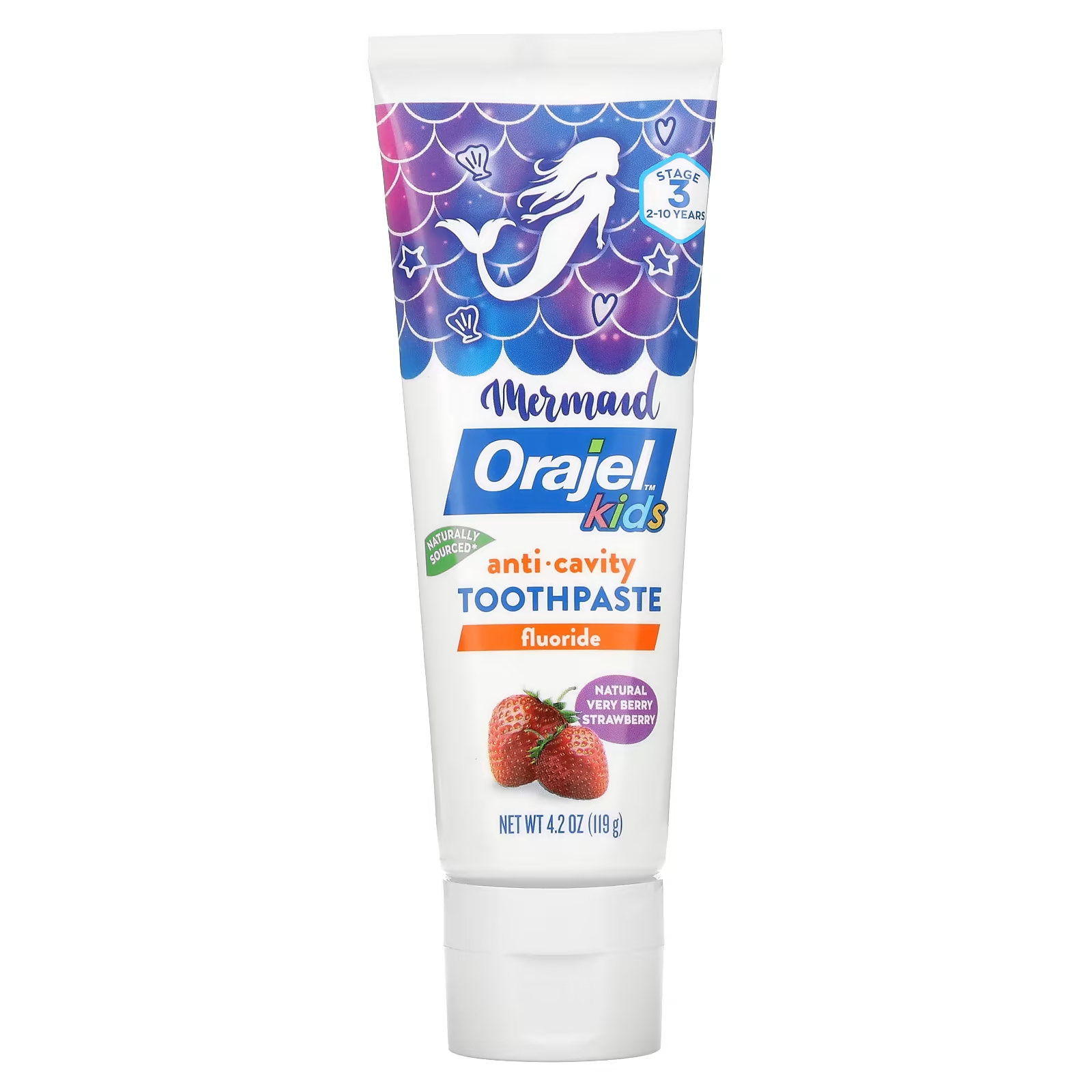 цена Зубная паста Orajel Mermaid Anticavity Fluoride Toothpaste для детей от 2 до 10 лет натуральная ягодная клубника, 119 г