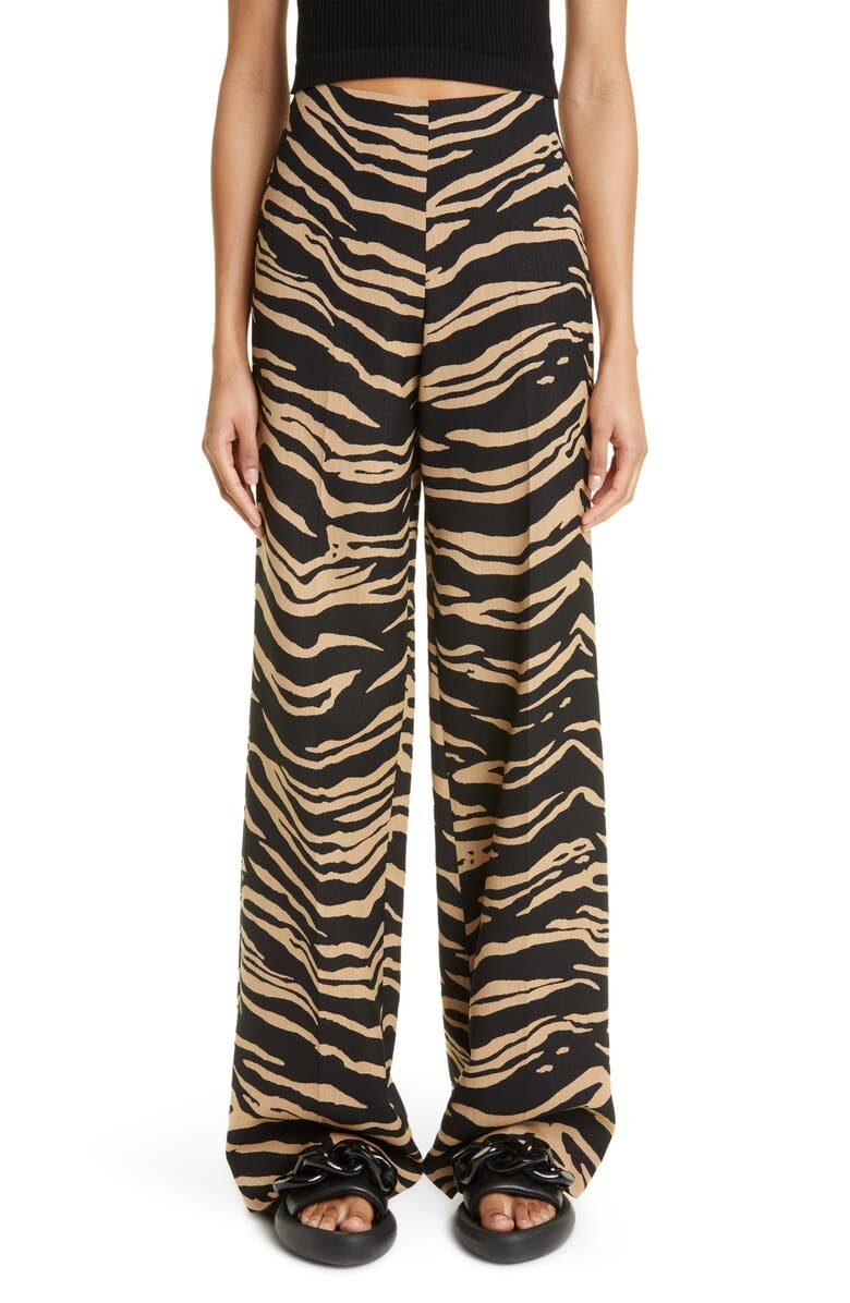 

Широкие брюки из шерсти и хлопка в тигровую полоску STELLA MCCARTNEY
