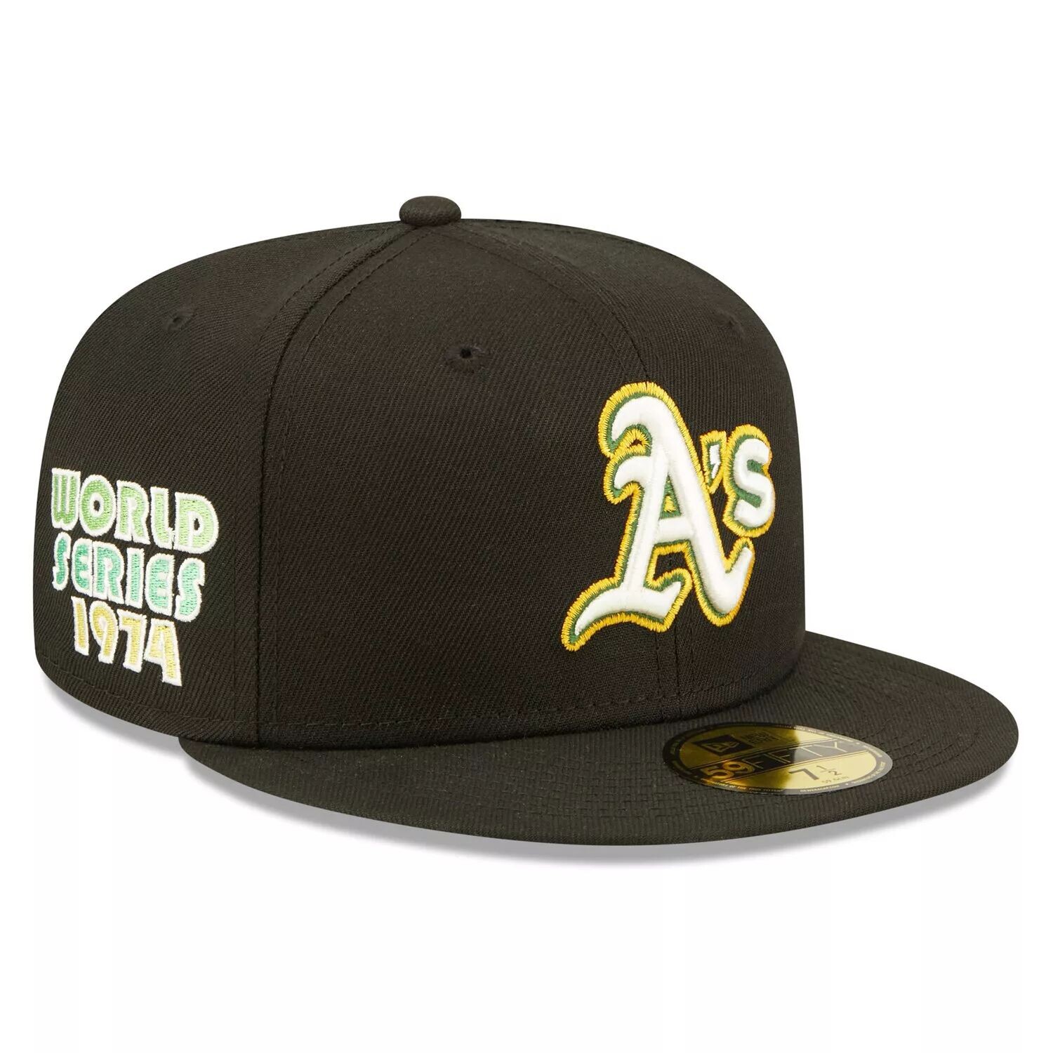 

Мужская облегающая шляпа New Era Black Oakland Athletics 1974 World Series Champions Citrus Pop UV 59FIFTY