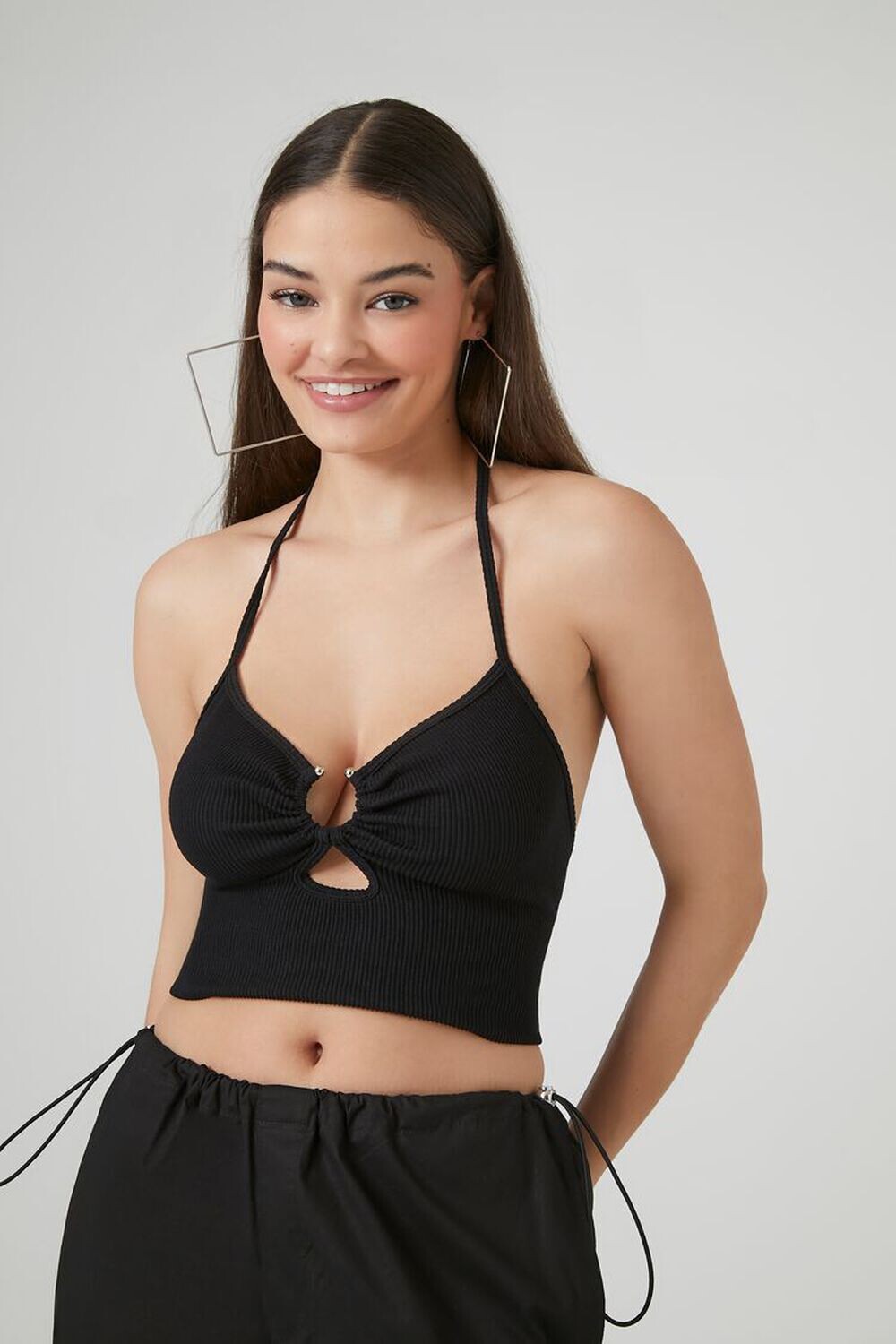 

Майка рельефной вязки с бретелькой на бретельках Forever 21, черный