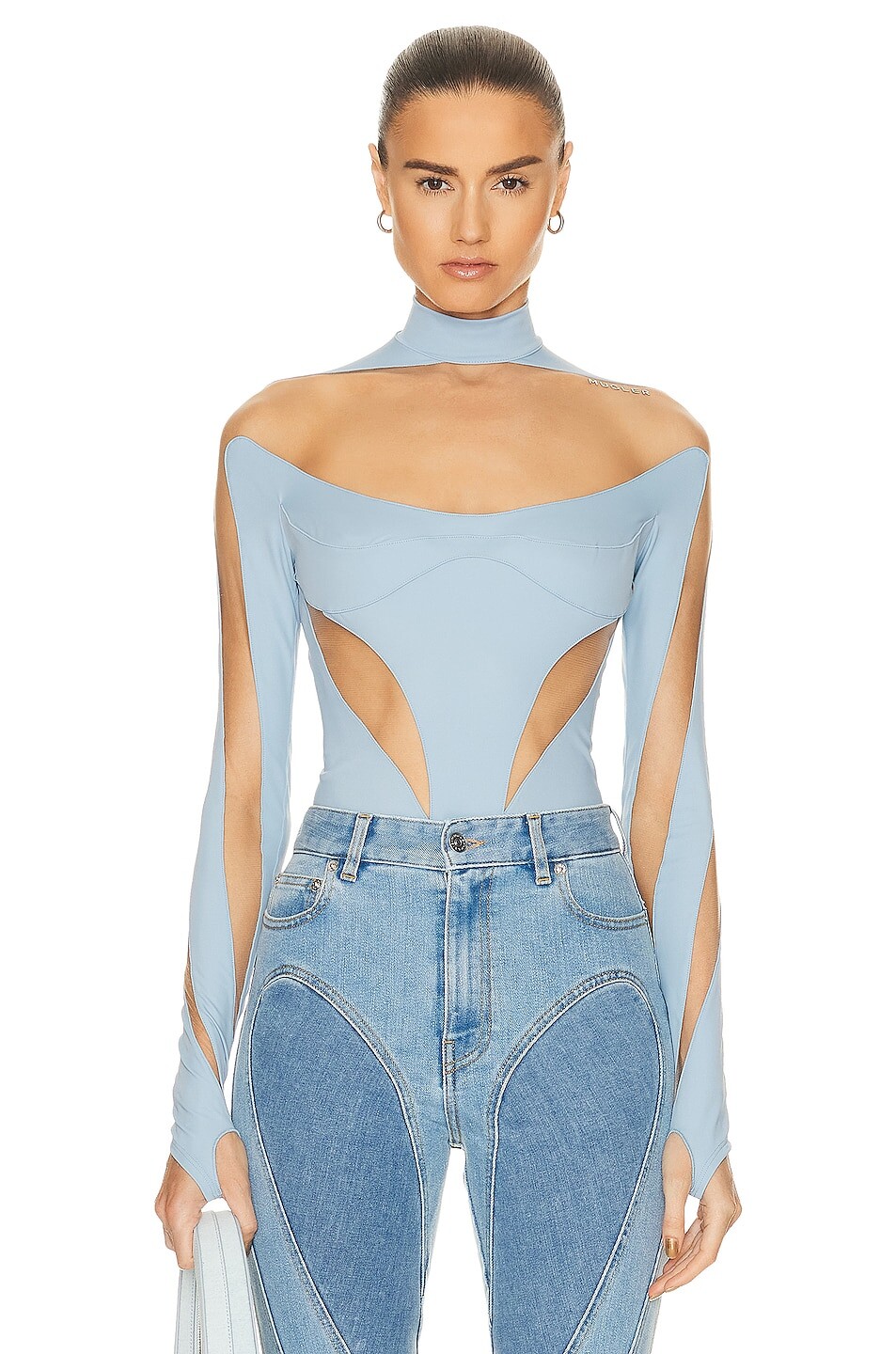 

Боди Mugler Illusion Cut, цвет Light Blue & Nude 01
