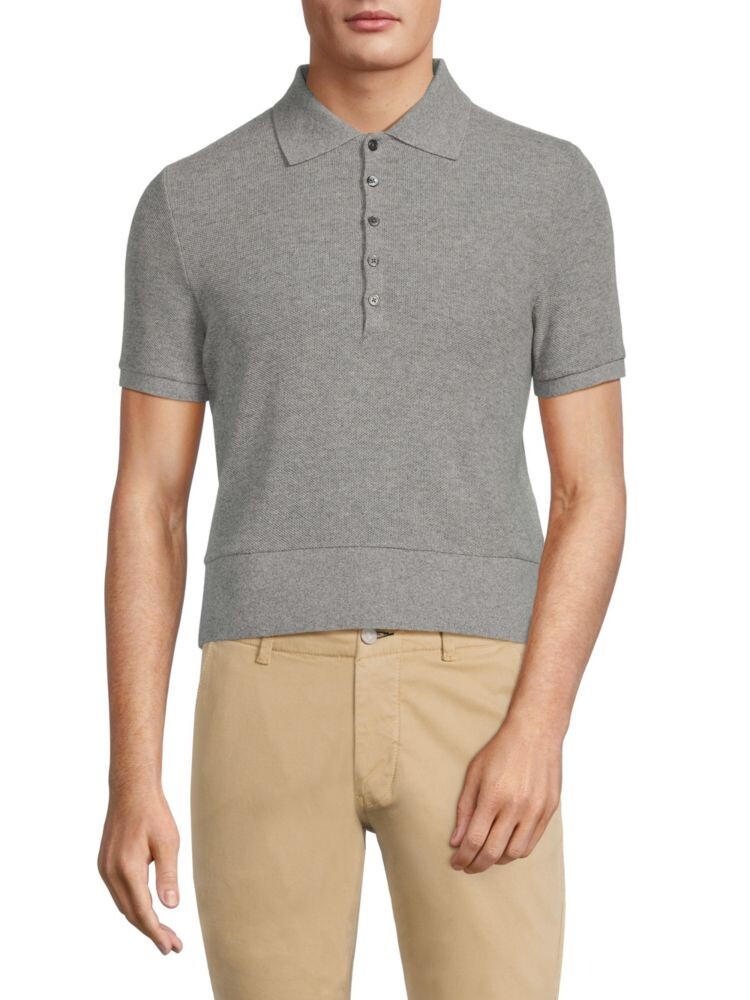 

Кашемировый укороченный свитер-поло Thom Browne, цвет Light Grey