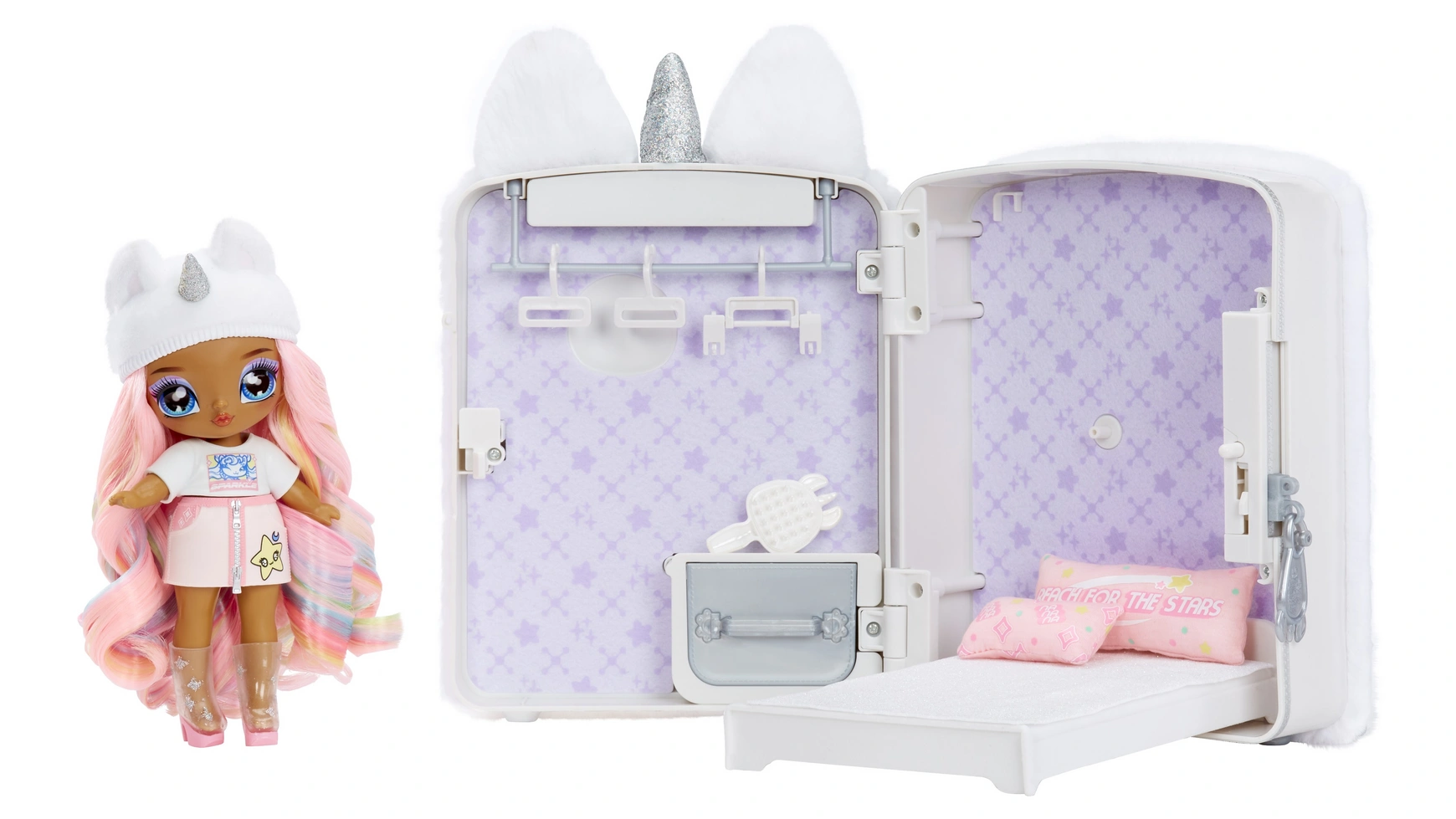 Na Na Na Surprise Рюкзак-сюрприз 3-в-1, игровой набор с единорогом для спальни Whitney Sparkles кукла na na na сюрприз 2в1