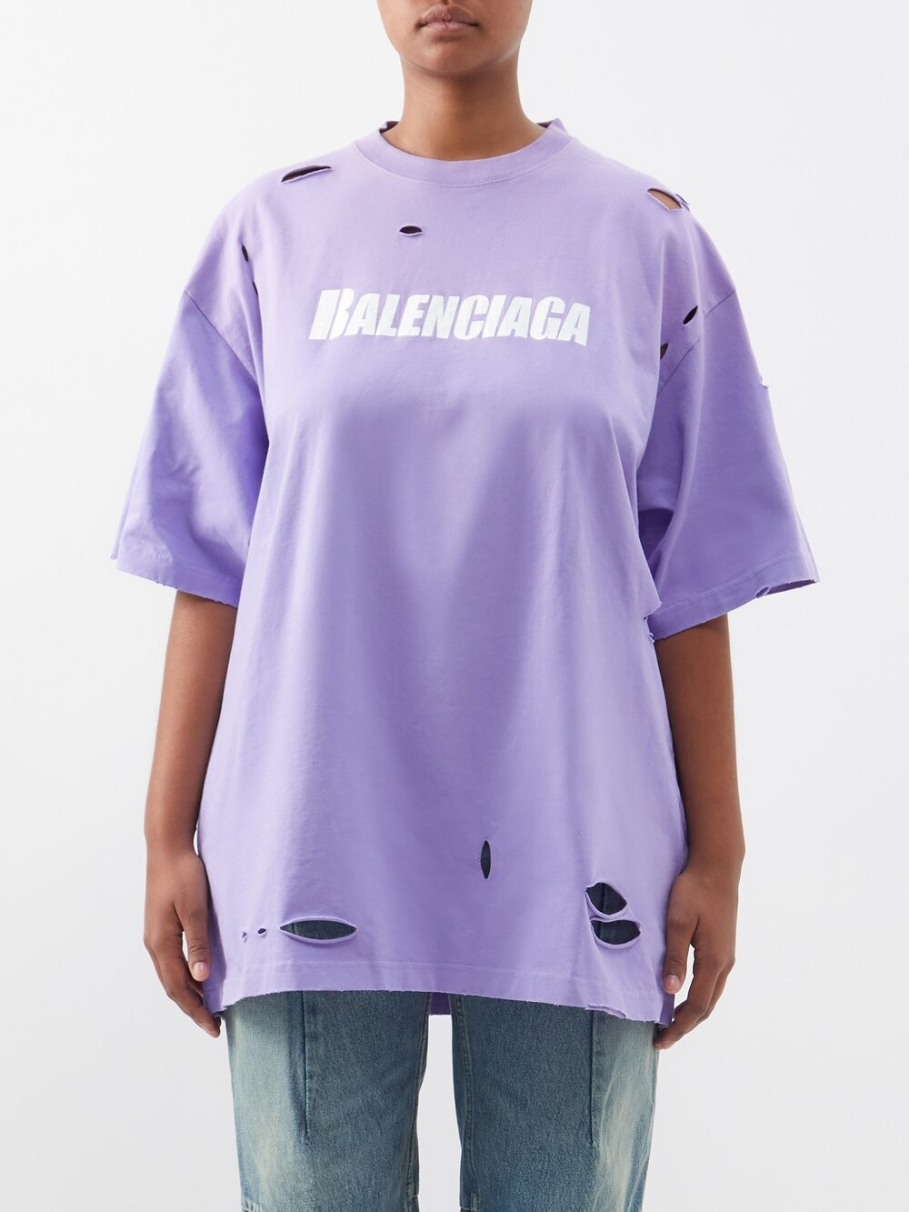

Футболка оверсайз из потертого хлопкового джерси Balenciaga, фиолетовый